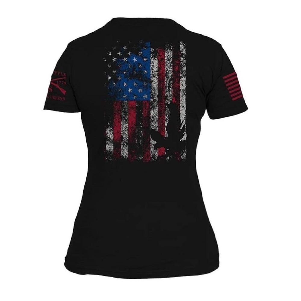 Grunt Style Womens Freedom Flag T-Shirt Black Large Distressed American Flag Tee